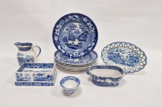 Group of English transfer-printed blue and white pearlware, early 19th century, comprising a Spode