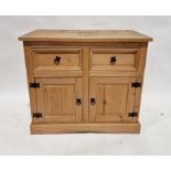 Modern pine side cupboard with two drawers above pair of panelled cupboards, 105 cms h. x 90cm