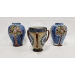 Pair of Royal Doulton Art Nouveau blue glazed stoneware inverse baluster vases, circa 1900,