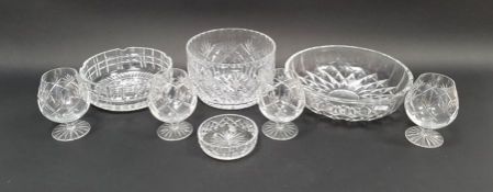 Collection of cut glass tablewares including a Val Saint Lambert glass bowl, a Waterford cut glass