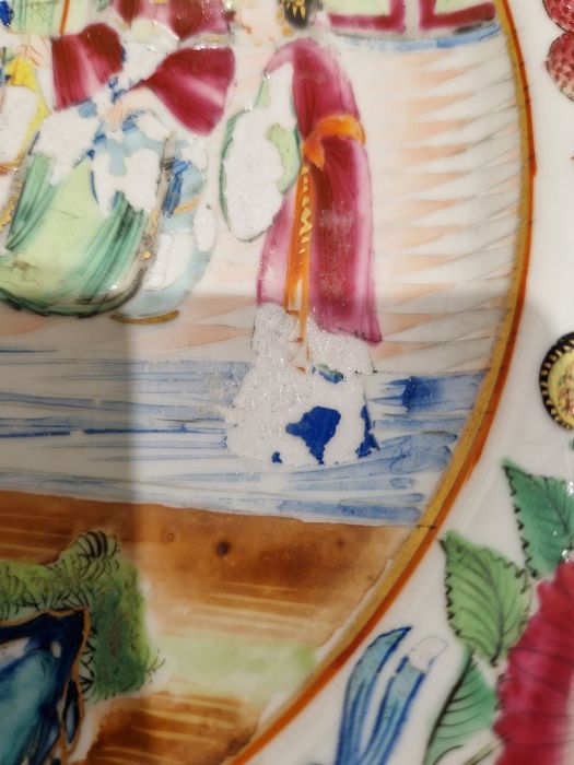 19th century Cantonese plate, painted in the famille rose palette, painted with figures in an - Image 11 of 19
