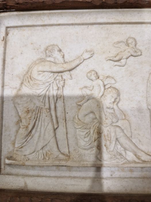 Late 19th century Continental white biscuit porcelain rectangular plaque, moulded with classical - Image 4 of 17