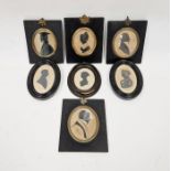 Seven 19th century silhouette framed portraits, some highlighted with white and sepia (7)