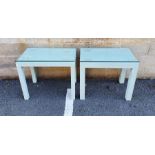 Pair of mid-century French coffee tables with green painted canvas covering 66 cm h. x 49 deep (2)