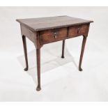 Oak side table with two drawers, drop handles, on straight supports and spade feet, H. 70.5 x W.