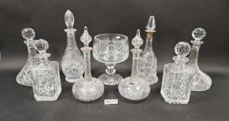 Quantity of cut glass decanters to include Edinburgh cut glass decanter, a silver-collared cut glass