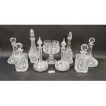 Quantity of cut glass decanters to include Edinburgh cut glass decanter, a silver-collared cut glass