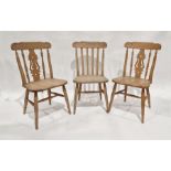 Five assorted pine kitchen chairs (5)