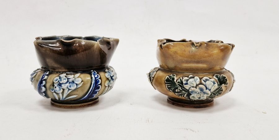 Two late 19th century Doulton Lambeth stoneware small compressed globular vases, impressed marks,