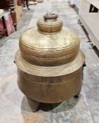 Indian brass temple brazier, circular with star design to the top, having ring handle to the