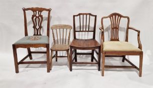 Pair 18th century Chippendale-style mahogany dining chairs, each with serpentine top rail, pierced