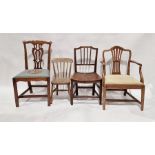 Pair 18th century Chippendale-style mahogany dining chairs, each with serpentine top rail, pierced