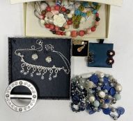 Quantity of costume jewellery to include clip-on earrings, necklaces, etc (1 box)