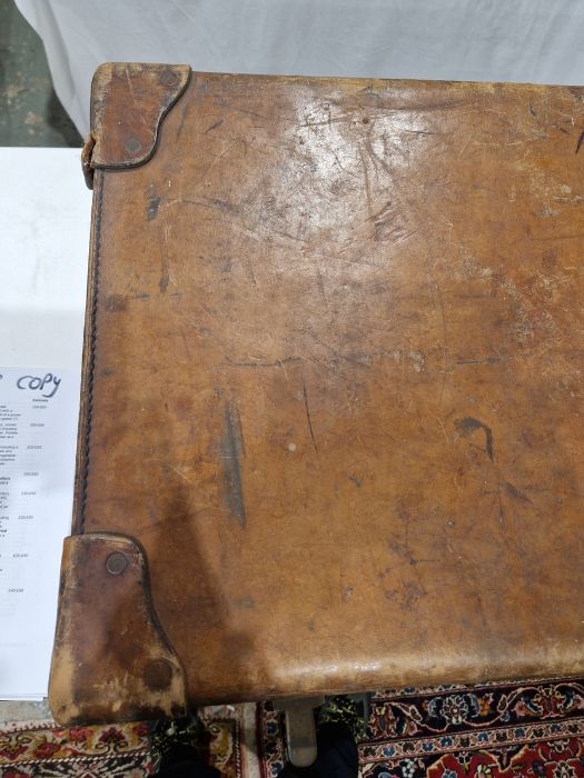 Large leather suitcase with part fitted interior of bottles, brushes, mirrors, etc, with name plaque - Image 16 of 32