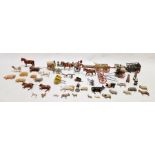 Britains horse and cart, various carts and a quantity of Britains and other model animals (2 boxes)