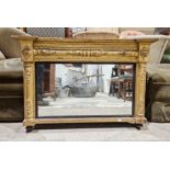 19th century gilt wood rectangular wall mirror with applied floral and column decoration
