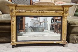 19th century gilt wood rectangular wall mirror with applied floral and column decoration