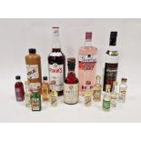 Collection of spirits and other alcoholic drinks including 1litre bottle Gordon's pink gin, 0.7litre