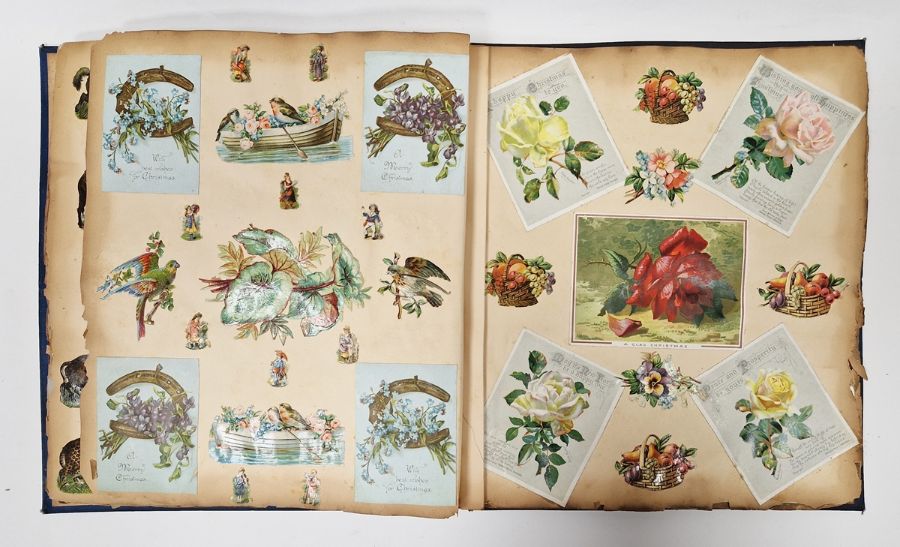 Victorian scrap album dated 1893, containing many sheets of greetings cards, animal, figure, - Image 4 of 6