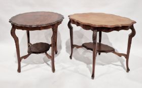 Mahogany occasional table with serpentine top, undershelf, on carved supports and another similar