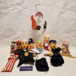 Collection of painted composition Punch and Judy puppets, various, Melbaware pottery 'Punch' and a