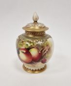 Royal Worcester fruit decorated lobed oviform vase and cover painted by E. Townsend, painted with
