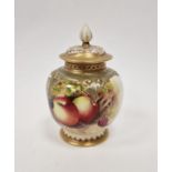 Royal Worcester fruit decorated lobed oviform vase and cover painted by E. Townsend, painted with