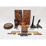 Vintage fountain pen, agate paper holder, treen items and other collectables