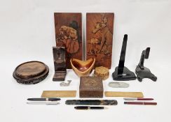 Vintage fountain pen, agate paper holder, treen items and other collectables