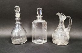 19th century cut glass decanter of hexagonal form, a further 19th century cut glass decanter of