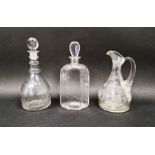 19th century cut glass decanter of hexagonal form, a further 19th century cut glass decanter of