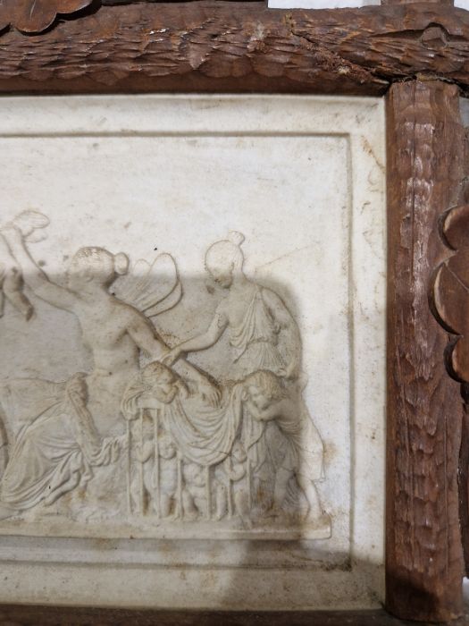 Late 19th century Continental white biscuit porcelain rectangular plaque, moulded with classical - Image 7 of 17