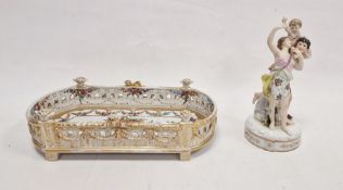Late 19th century Schierhotz porcelain pierced shaped rectangular stand enriched in gilding, painted