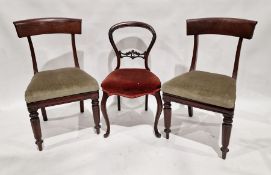 Victorian mahogany hoop dining chair and three 19th century mahogany splatback dining chairs with