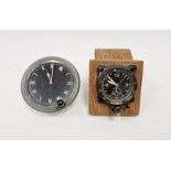 Junghans 30BZ WWII Luftwaffe aircraft clock mounted on wooden base, 5.7cm diameter approx. and