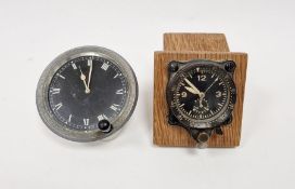 Junghans 30BZ WWII Luftwaffe aircraft clock mounted on wooden base, 5.7cm diameter approx. and