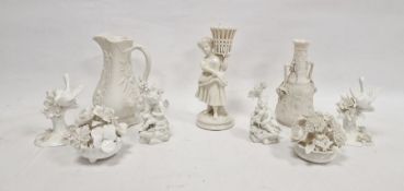 Collection of white glazed and biscuit porcelain figures, including a pair of late 18th century