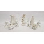 Collection of white glazed and biscuit porcelain figures, including a pair of late 18th century