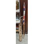 Bag of old golf clubs, two Union Jack flags on bamboo sticks Condition ReportFlags - H. 54 x  L.
