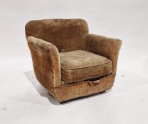 1920s child's brown corduroy upholstered armchair marked 'buoyant upholstery co LTD' to base(in need