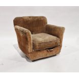 1920s child's brown corduroy upholstered armchair marked 'buoyant upholstery co LTD' to base(in need