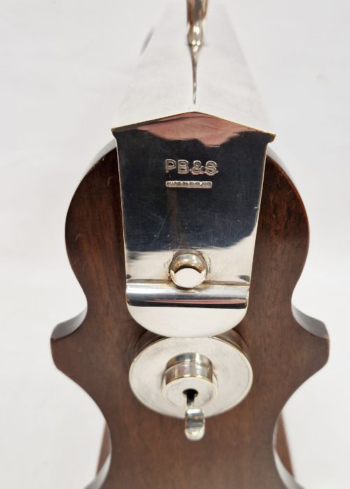 Polished wood and cut glass two bottle tantalus, silver plate mounts, 32cm high Condition - Image 2 of 2