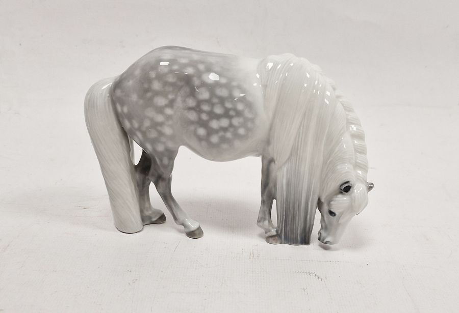Royal Copenhagen model of a grey dappled Shetland pony, printed green and blue wave marks, No. 4609,