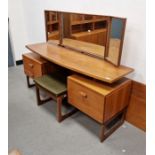 G-Plan mirror-back dressing table, a double bed headboard and a pair of matching bedsides (4)