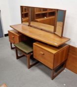 G-Plan mirror-back dressing table, a double bed headboard and a pair of matching bedsides (4)