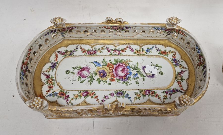 Late 19th century Schierhotz porcelain pierced shaped rectangular stand enriched in gilding, painted - Image 2 of 4