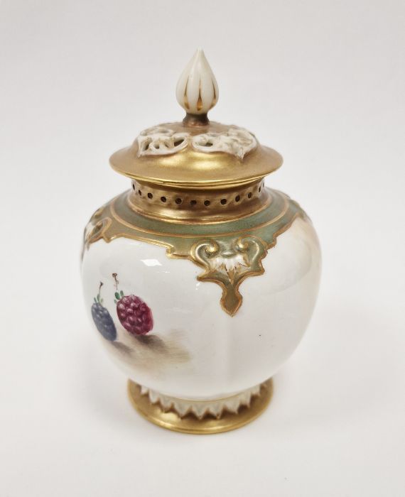 Royal Worcester fruit decorated lobed oviform vase and cover painted by E. Townsend, painted with - Image 2 of 16