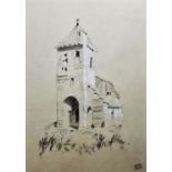 Adrien Dauzats (1804-1868) Pencil and gouache Study of a church heightened with white, Vente Dauzats