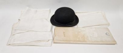 Damask table cloth, twelve damask napkins and bowler hat by Dunn & Co. Condition ReportNapkins