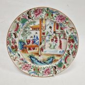 19th century Cantonese plate, painted in the famille rose palette, painted with figures in an